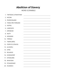 Abolition of Slavery word scramble puzzle