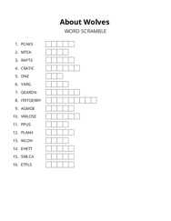 About Wolves word scramble puzzle