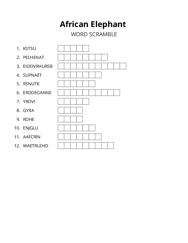 African Elephant word scramble puzzle