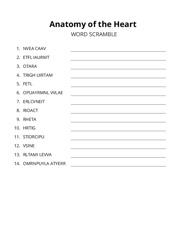 Anatomy of the Heart word scramble puzzle