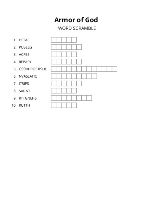 Armor of God Word Scramble Puzzle