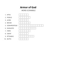 Armor of God word scramble puzzle