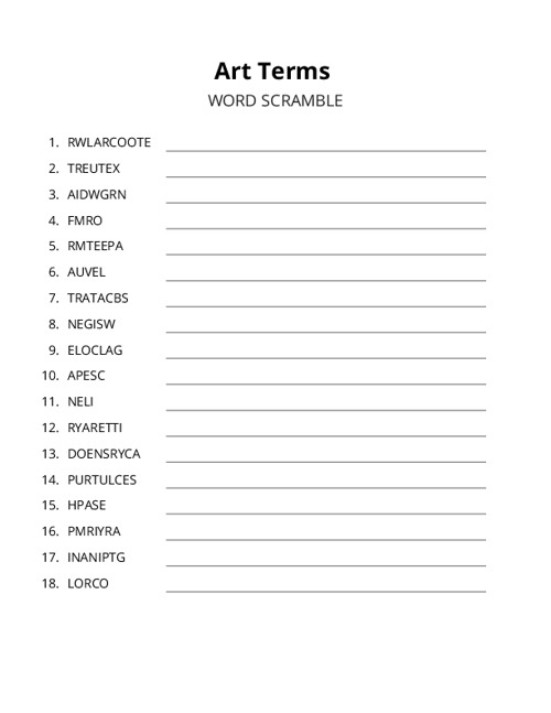 Art Terms Word Scramble Puzzle