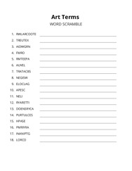 Art Terms word scramble puzzle