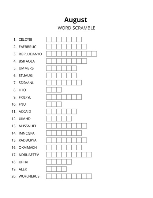 August Crossword Puzzle