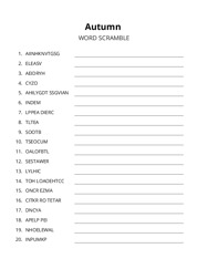 Autumn word scramble puzzle