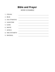 Bible and Prayer word scramble puzzle