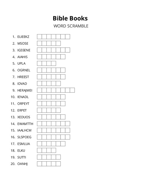 Bible Books Word Scramble Puzzle