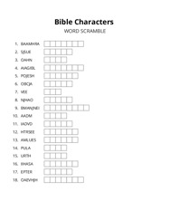 Bible Characters word scramble puzzle
