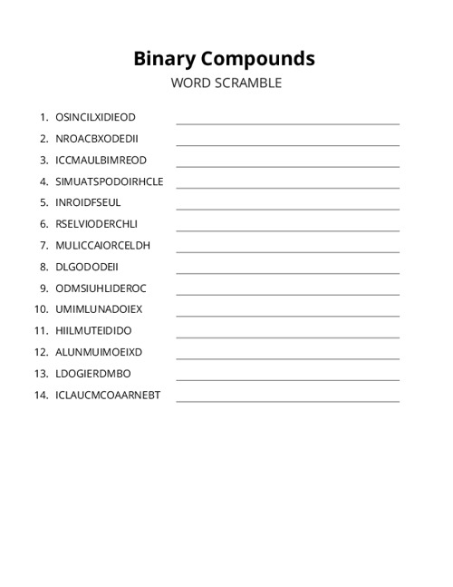 Binary Compounds Word Scramble Puzzle