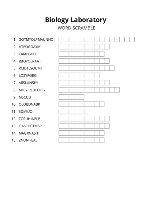 Biology Laboratory Word Scramble Puzzle