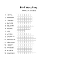 Bird Watching word scramble puzzle