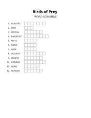 Birds of Prey word scramble puzzle