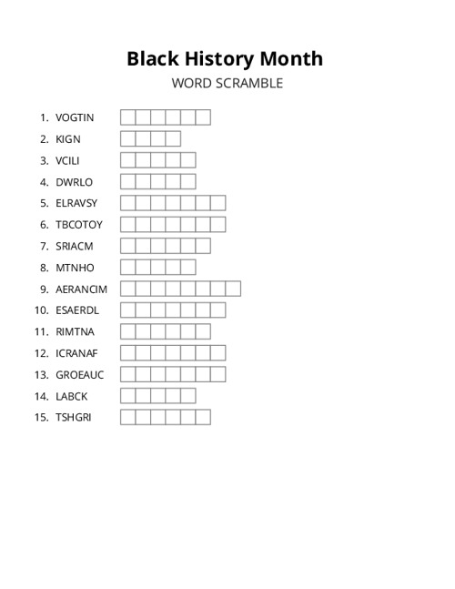 Black History Month Word Scramble Puzzle
