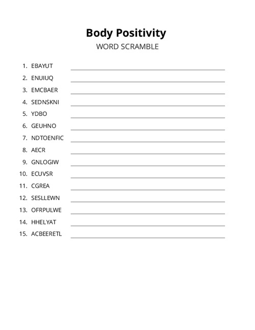 Body Positivity Word Scramble Puzzle