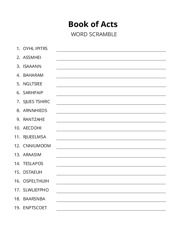 Book of Acts word scramble puzzle