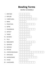 Bowling Terms word scramble puzzle