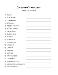 Cartoon Characters word scramble puzzle