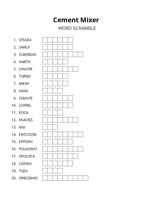 Cement Mixer Word Scramble Puzzle
