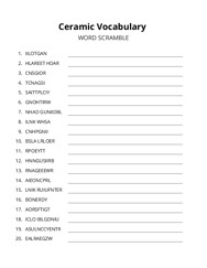 Ceramic Vocabulary word scramble puzzle