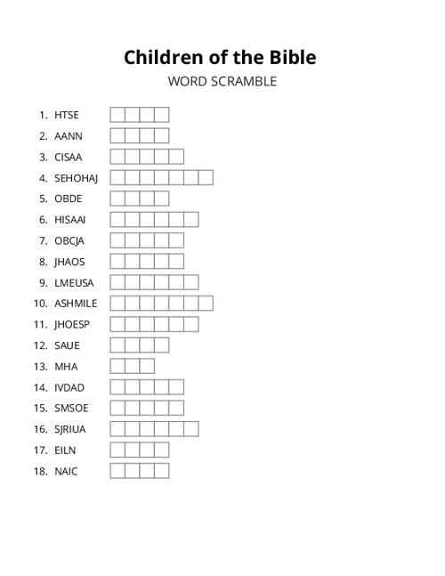 Children of the Bible Word Scramble Puzzle