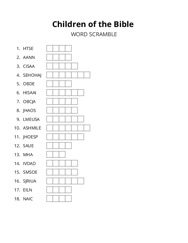 Children of the Bible word scramble puzzle