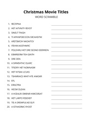 Christmas Movie Titles word scramble puzzle