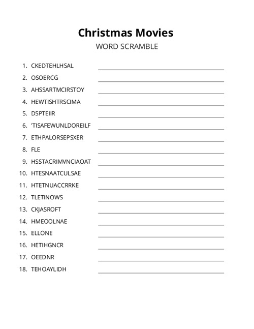 Christmas Movies Word Scramble Puzzle