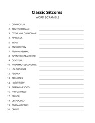 Classic Sitcoms word scramble puzzle