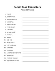 Comic Book Characters word scramble puzzle