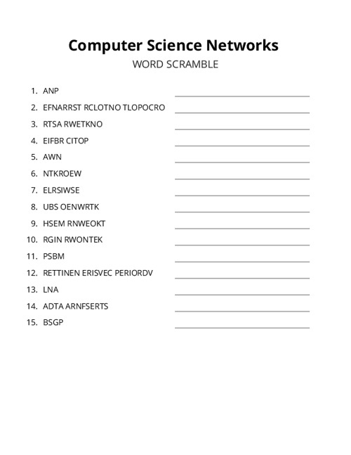 Computer Science Networks Word Scramble Puzzle