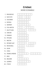Cricket word scramble puzzle