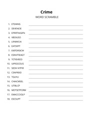 Crime word scramble puzzle