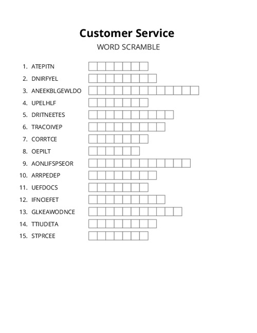 Customer Service Word Scramble Puzzle