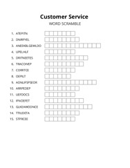 Customer Service word scramble puzzle