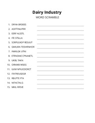 Dairy Industry word scramble puzzle