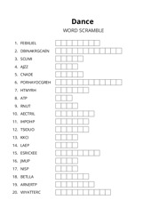 Dance word scramble puzzle