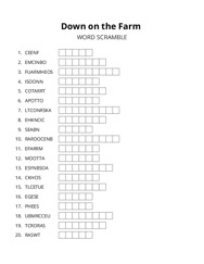 Down on the Farm word scramble puzzle