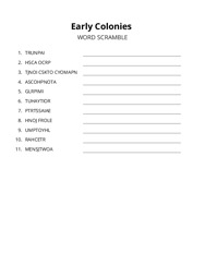 Early Colonies word scramble puzzle