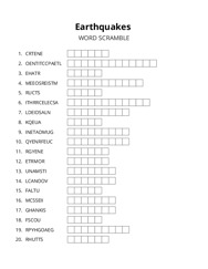 Earthquakes word scramble puzzle