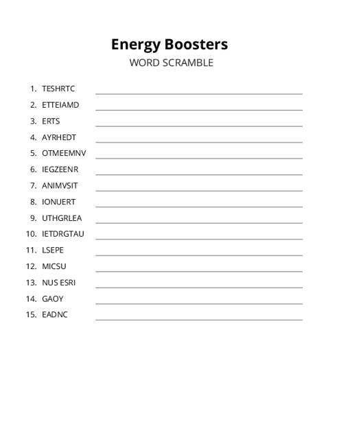 Energy Boosters Word Scramble Puzzle