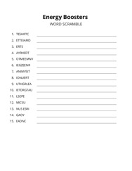 Energy Boosters word scramble puzzle