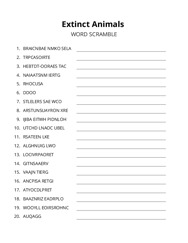 Extinct Animals word scramble puzzle