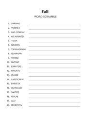 Fall word scramble puzzle