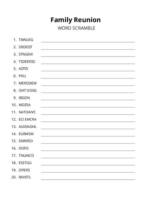 Family Reunion Word Scramble Puzzle