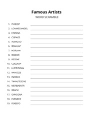 Famous Artists word scramble puzzle