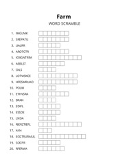 Farm word scramble puzzle