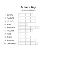 Fathers Day word scramble puzzle