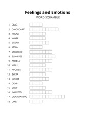 Feelings and Emotions word scramble puzzle