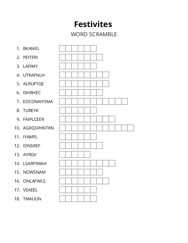 Festivites word scramble puzzle